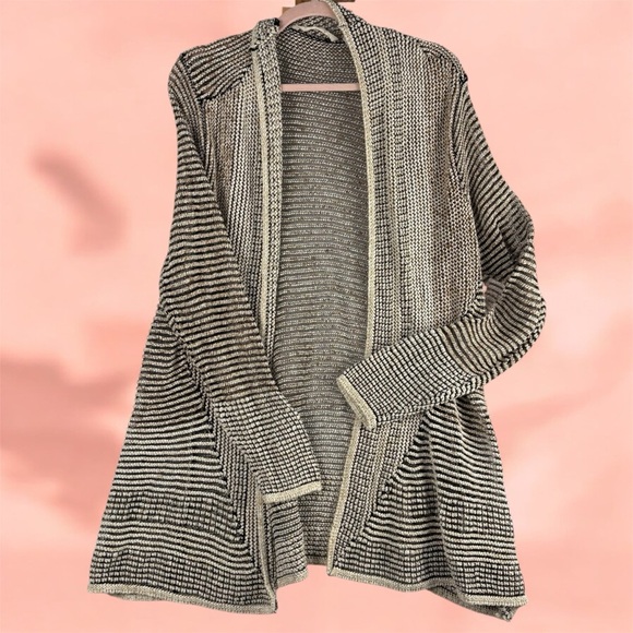Soft Surroundings Striped Open-Front Cardigan Sweater XL Ribbed Knit Texture - Picture 2 of 8